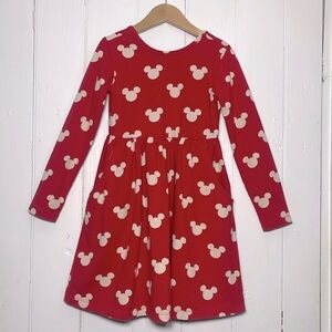 HANNA ANDERSSON x DISNEY Red Mickey Mouse Print Long Sleeve Dress w/ Pockets